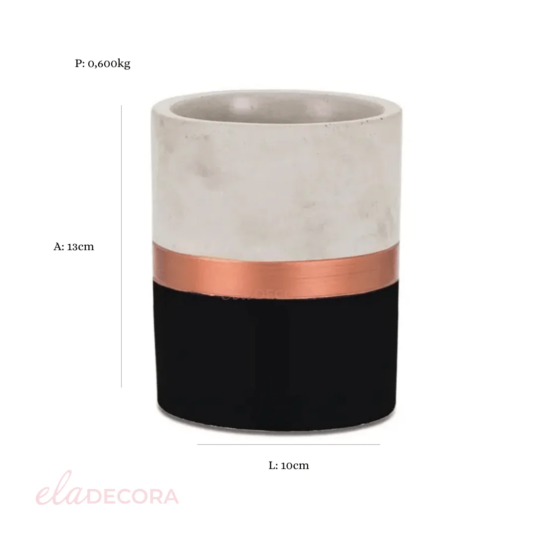 Vaso Cachepot Decorativo Preto e Rose Gold em Cimento (G) - 13 cm - Image 2