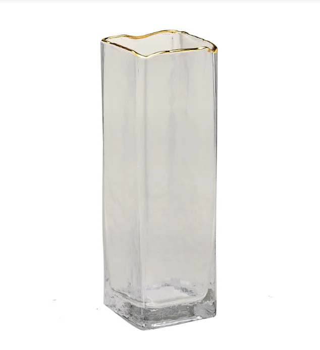 Vaso Quadrado Transparente com Borda Dourada 25,5cm - Image 6