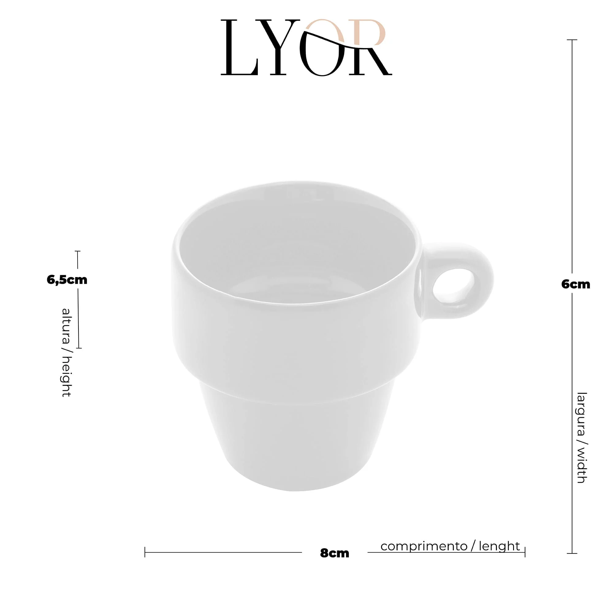 Xícara de Café Cerâmica Empilhável Branco 90ml - Image 6