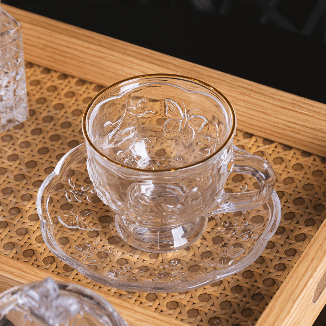 Xicara de Café com Pires de Cristal Fio de Ouro New Butterfly 80ml - Image 3