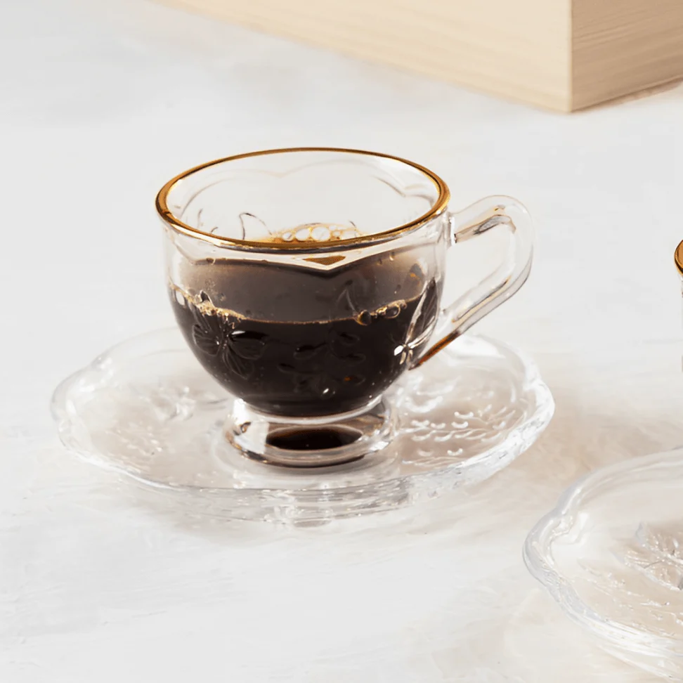 Xicara de Café com Pires de Cristal Fio de Ouro New Butterfly 80ml - Image 4