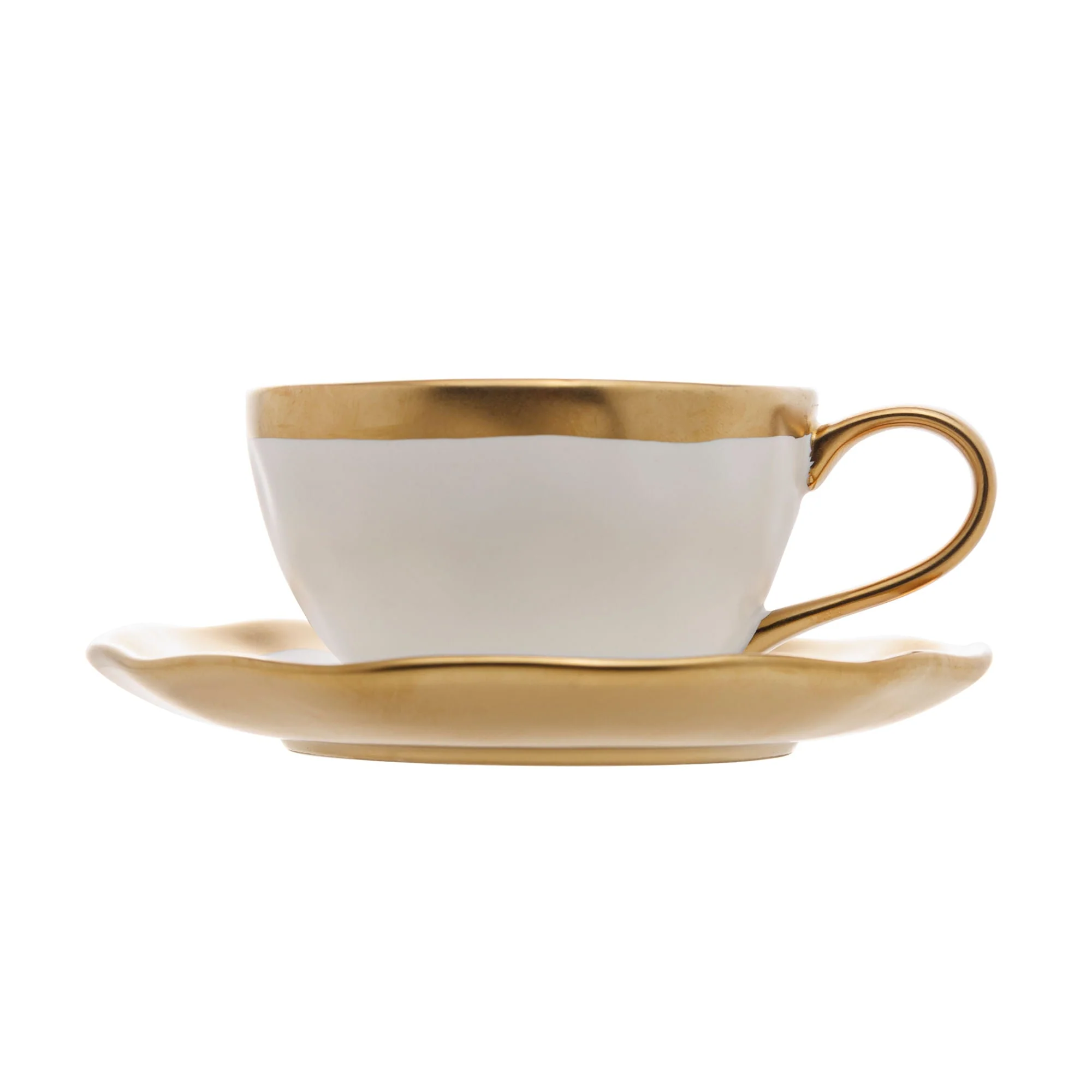 Xícara de Café com Pires em Porcelana Dubai Branco e Dourado 90ml - Image 12