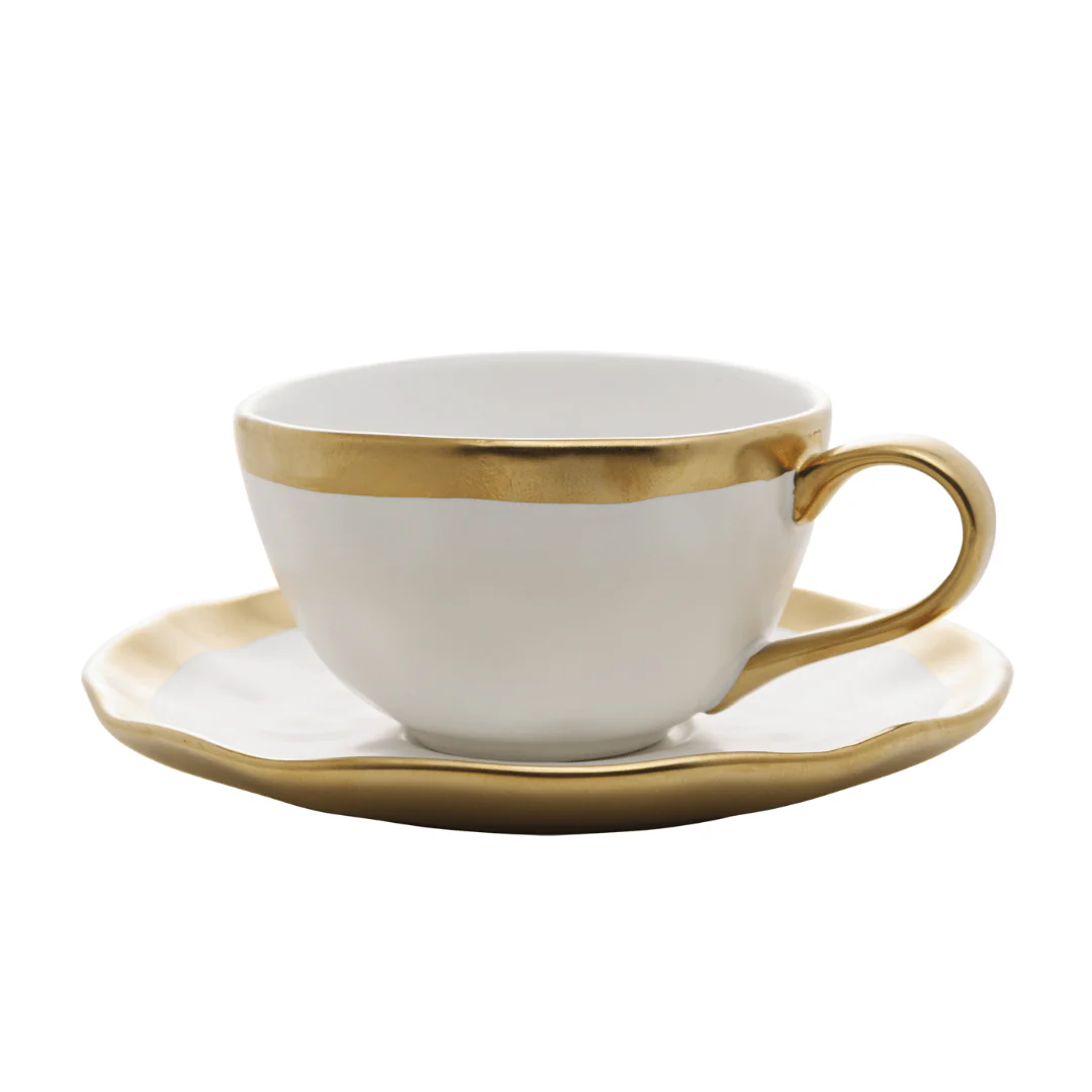 Xícara de Café com Pires em Porcelana Dubai Branco e Dourado 90ml - Image 13
