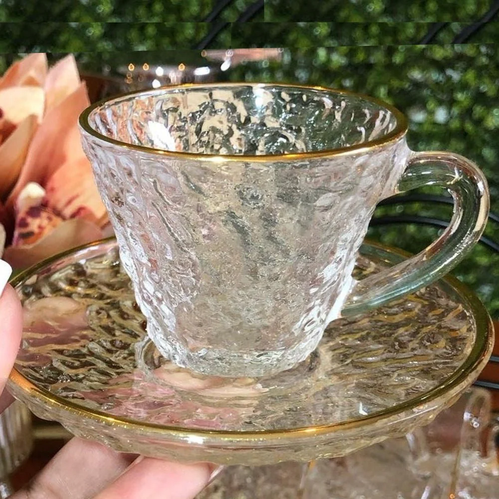 Xícara de Café Petra Cristal Ecológico com Pires e Borda Dourada 70ml - Image 3