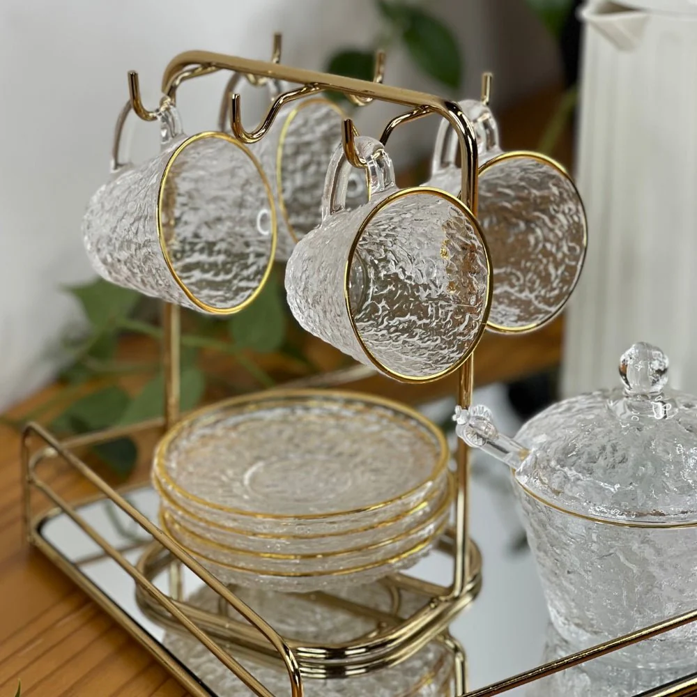 Meleira de Cristal Martelado com Colher e Tampa com Fio de Ouro Petra - Image 9