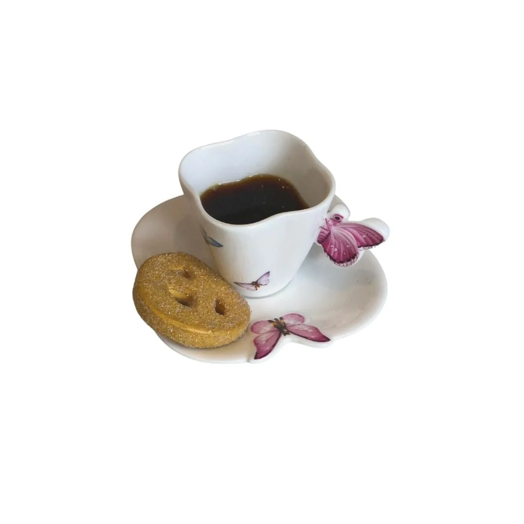 Xícara de Café Porcelana com Pires Borboletas 100ml - Image 4
