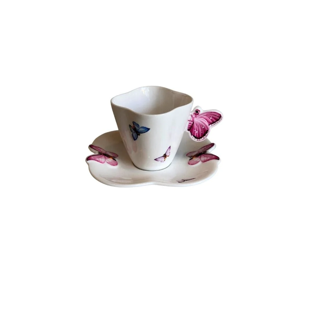 Xícara de Café Porcelana com Pires Borboletas 100ml - Image 5