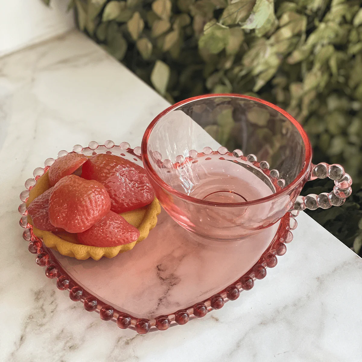 Xícara de Chá com Prato de Coração Pearl Bolinha Rosa - 180ml - Image 2