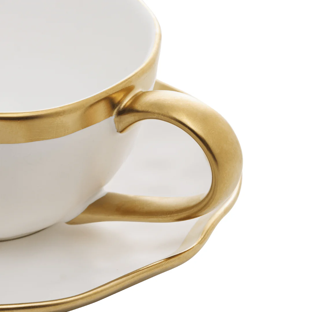 Xícara de Chá com Pires em Porcelana Dubai Branco e Dourado 200ml - Image 10