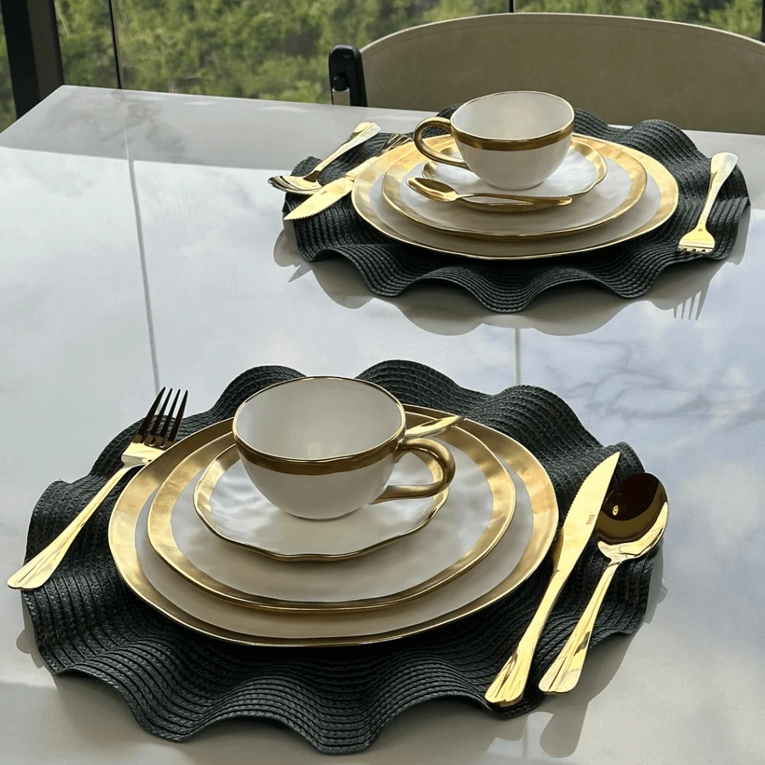 Prato de Sobremesa Dubai Branco e Dourado 21cm - Image 11