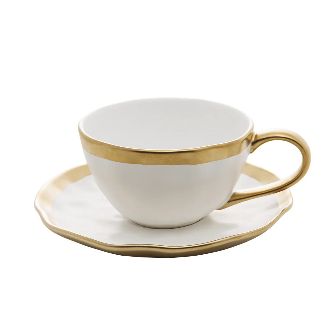 Xícara de Chá com Pires em Porcelana Dubai Branco e Dourado 200ml - Image 8