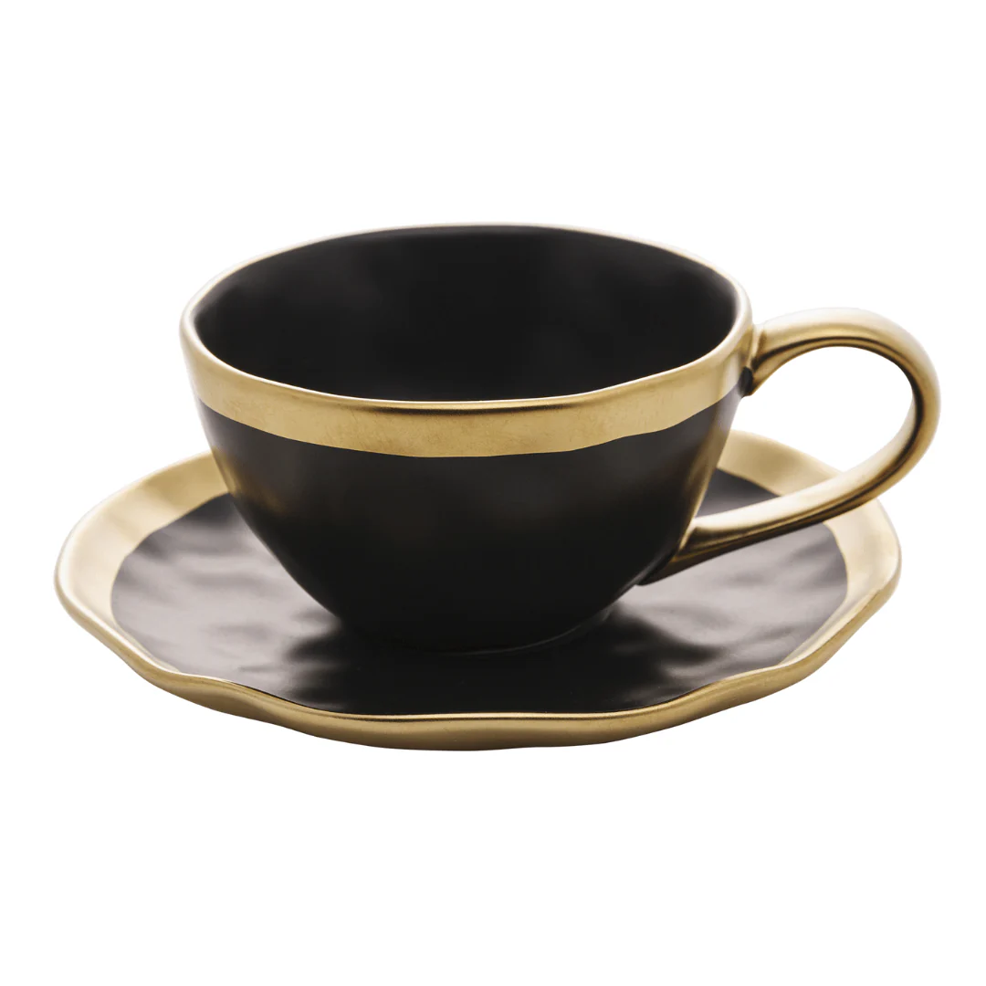Xícara de Chá com Pires em Porcelana Dubai Preto e Dourado 200ml - Image 4
