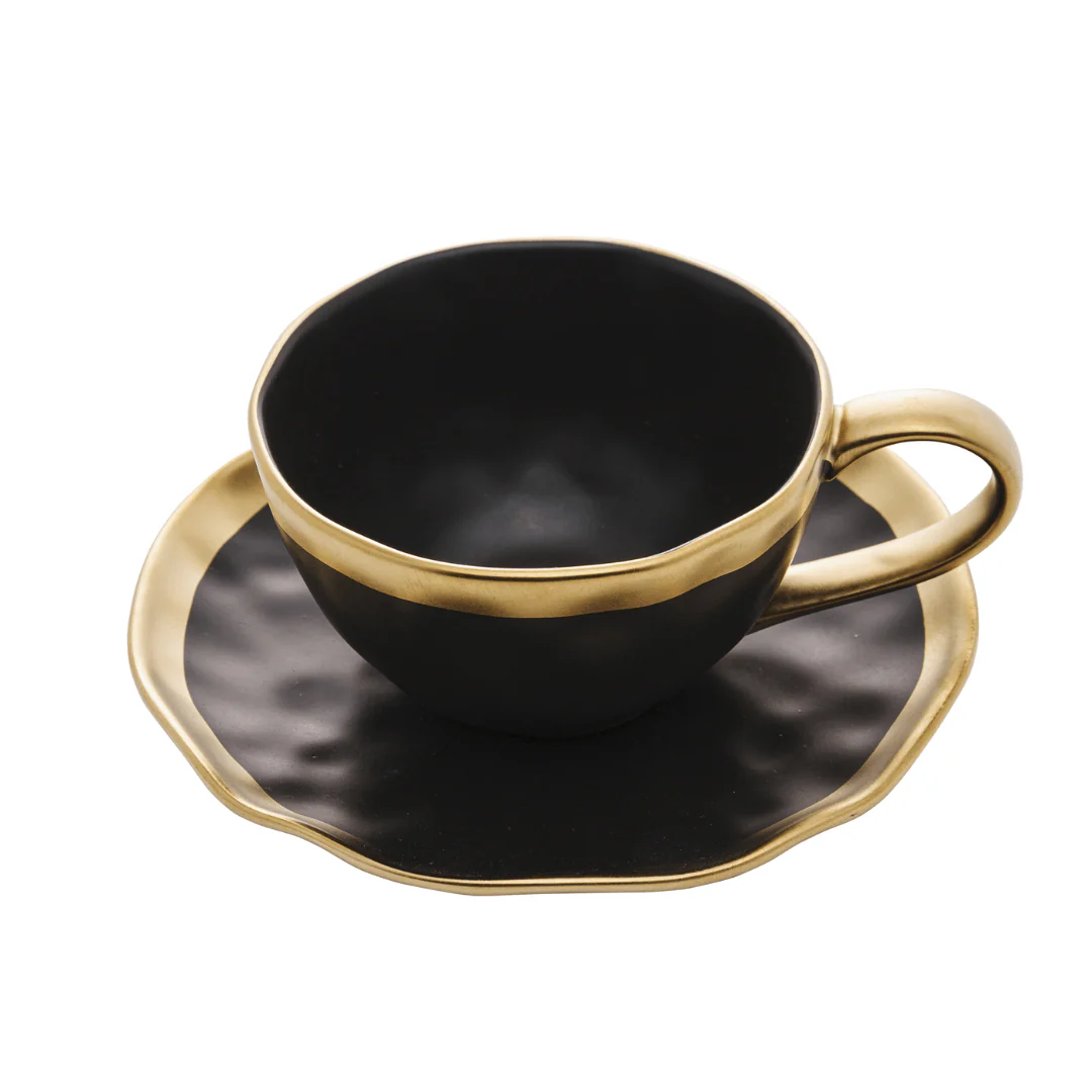 Xícara de Chá com Pires em Porcelana Dubai Preto e Dourado 200ml - Image 5