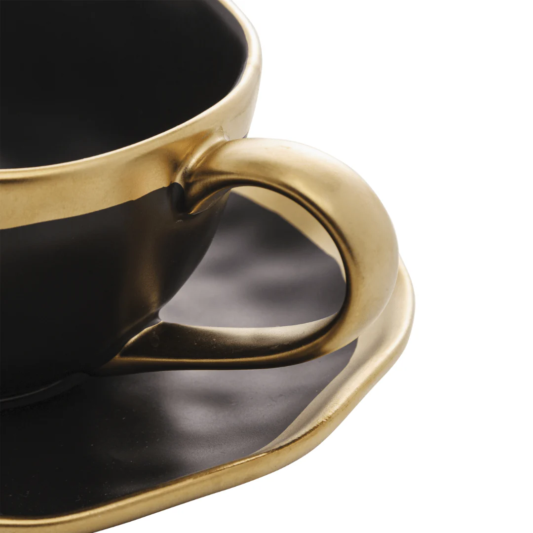 Xícara de Chá com Pires em Porcelana Dubai Preto e Dourado 200ml - Image 6