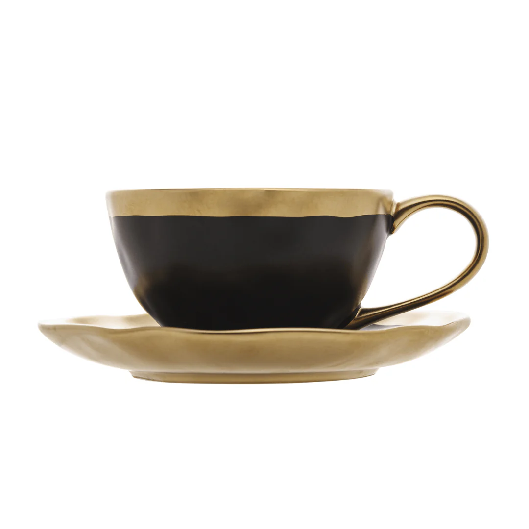 Xícara de Chá com Pires em Porcelana Dubai Preto e Dourado 200ml - Image 8