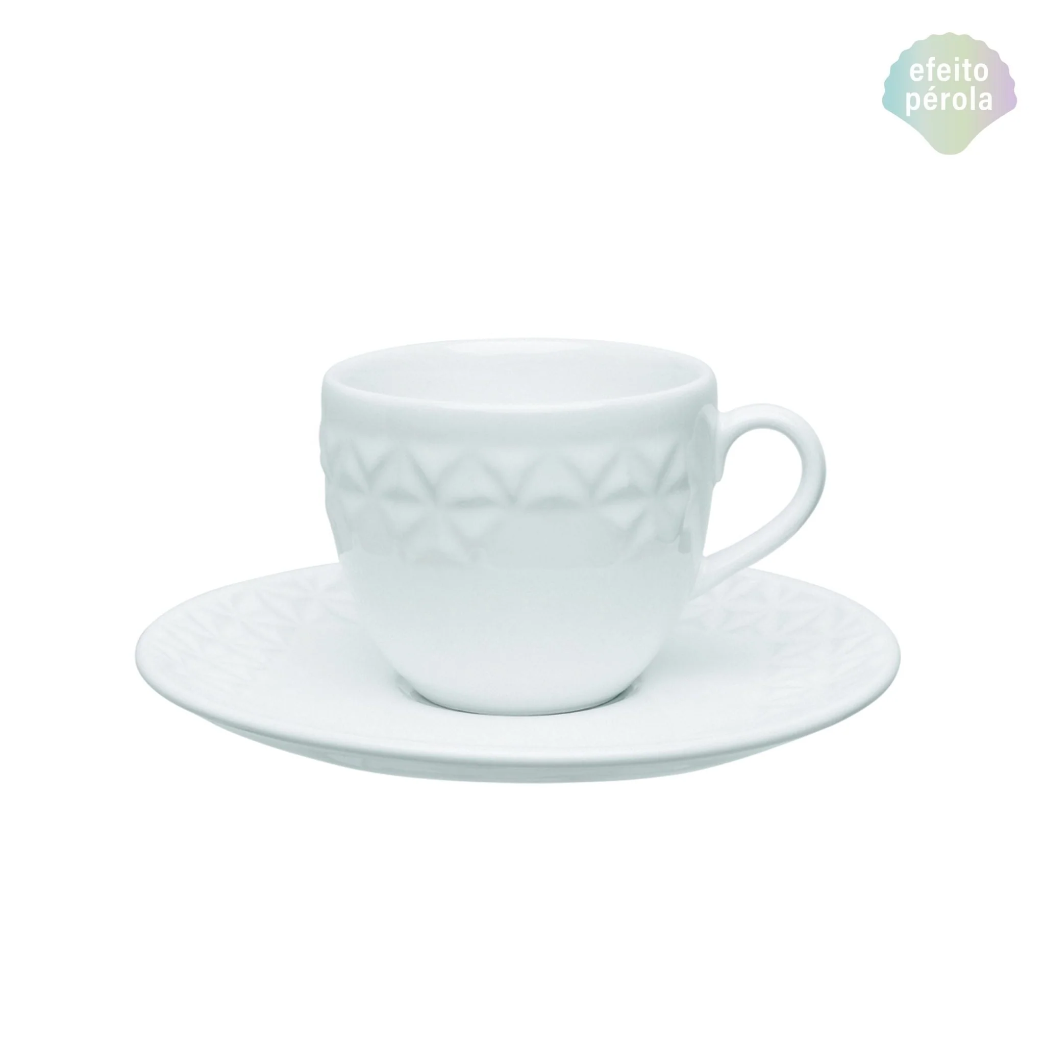 Xícara de Chá Porcelana com Pires Mia Perola Branco - 200 ml