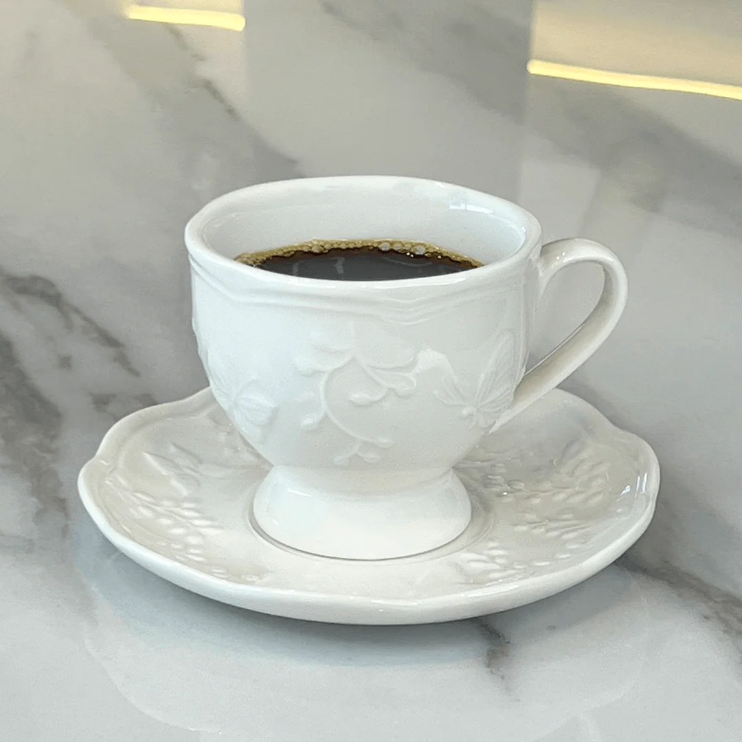 Xícara para Café com Pires de Porcelana New Bone Butterfly Flower - Image 2